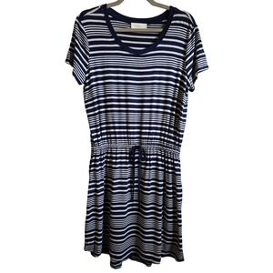 Olive & Oak Coastal Navy Blue White Striped Short Sleeve T-Shirt Dress Size‎ L